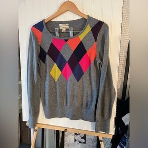 GH Bass Cashmere Blend Colorblock Grey Crew Nevk Sweater
